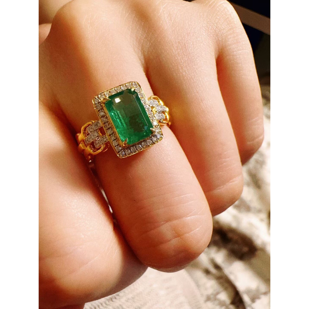 天然 エメラルド ダイヤ リング1.48ct k18 ¥ - リング(指輪)