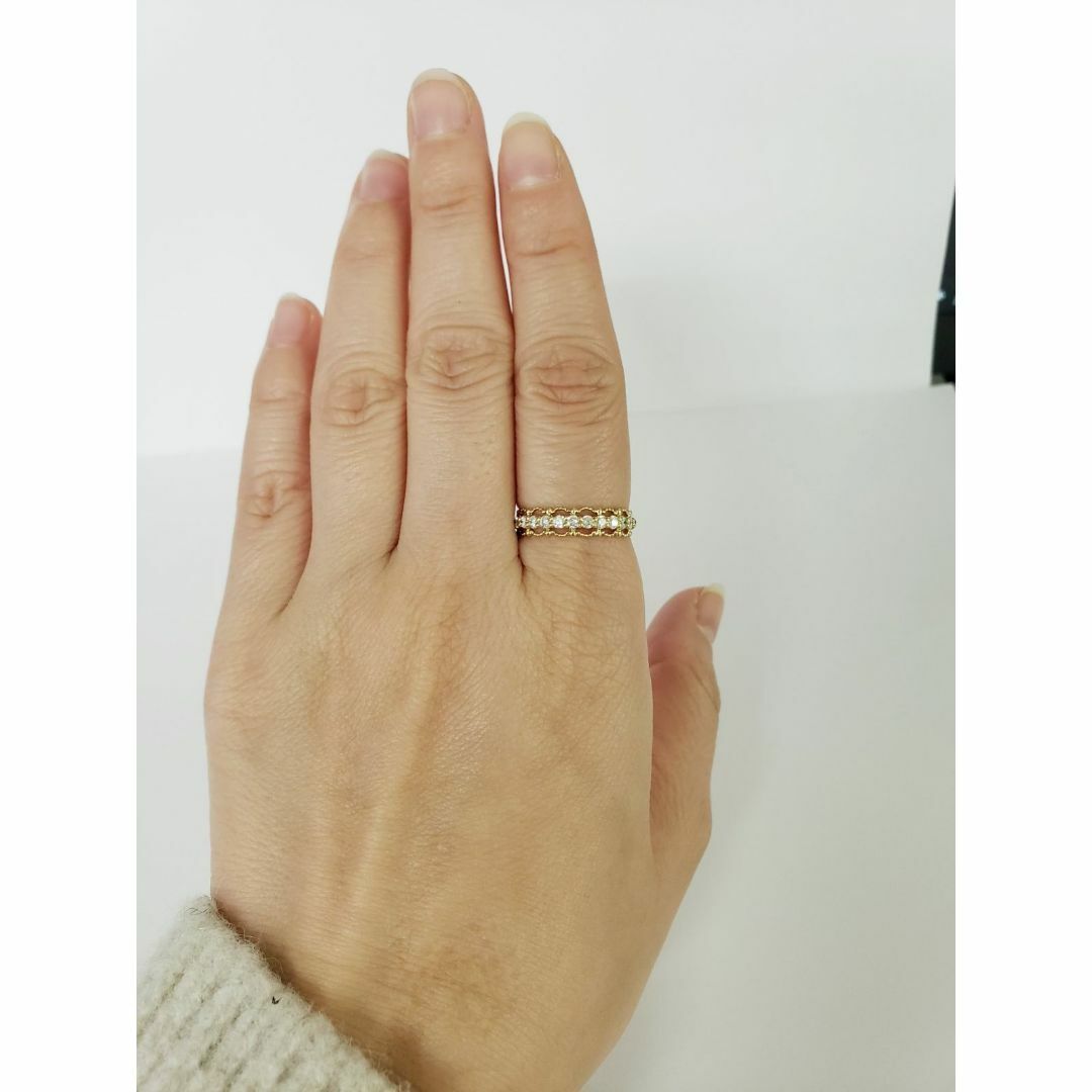K18　天然ダイヤモンド　ハ‐フエタニティリング　可愛い指輪　アクセサリー
