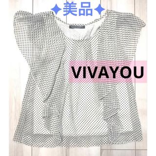 ビバユー(VIVAYOU)のVIVAYOU ✮ ドット柄 シフォントップス シアー フリル ブラウス 白黒(カットソー(半袖/袖なし))