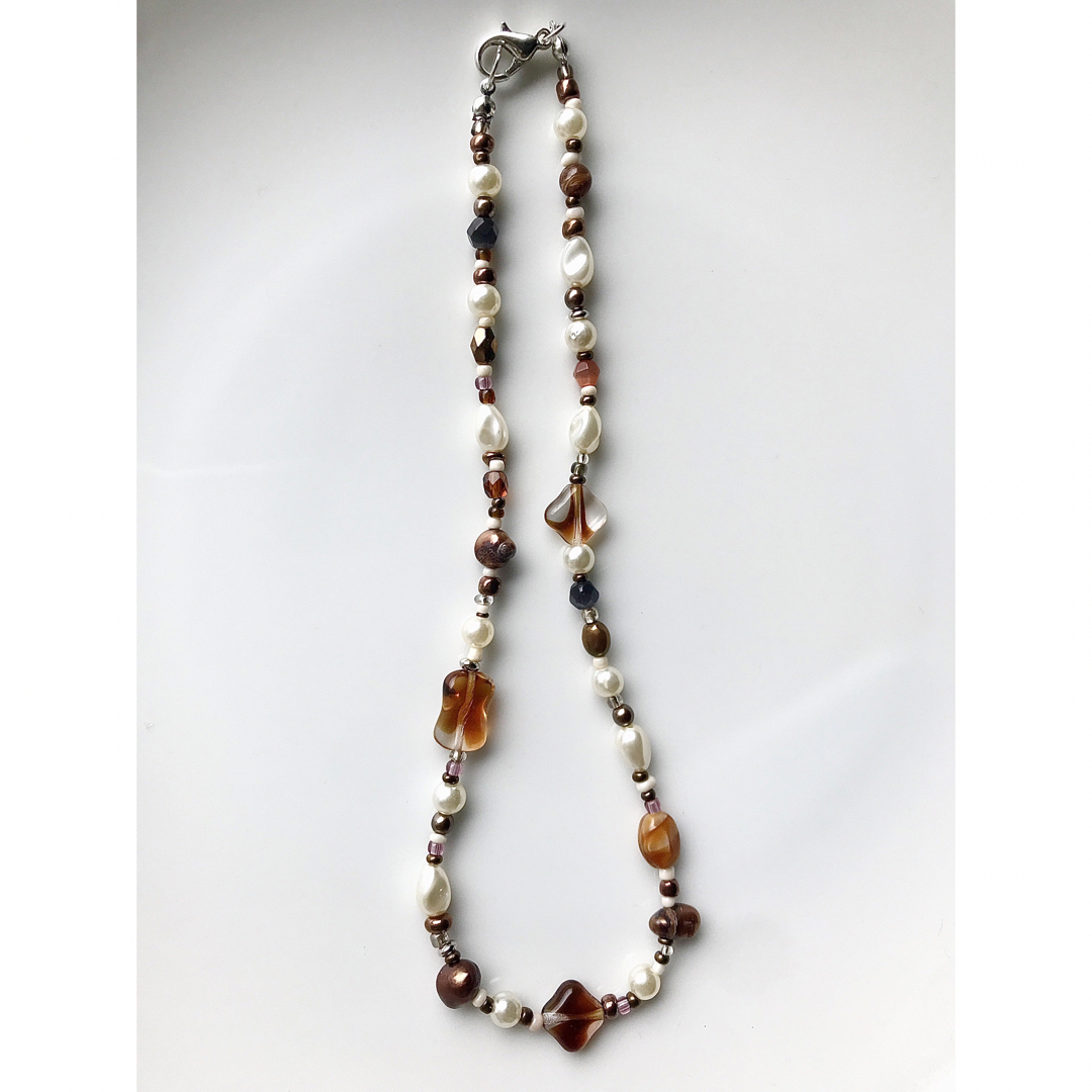 beads necklace＊brown mix🤎 ハンドメイドのアクセサリー(ネックレス)の商品写真