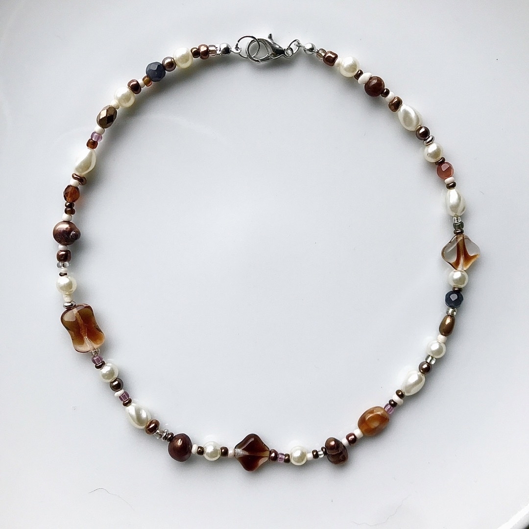 beads necklace＊brown mix🤎 ハンドメイドのアクセサリー(ネックレス)の商品写真