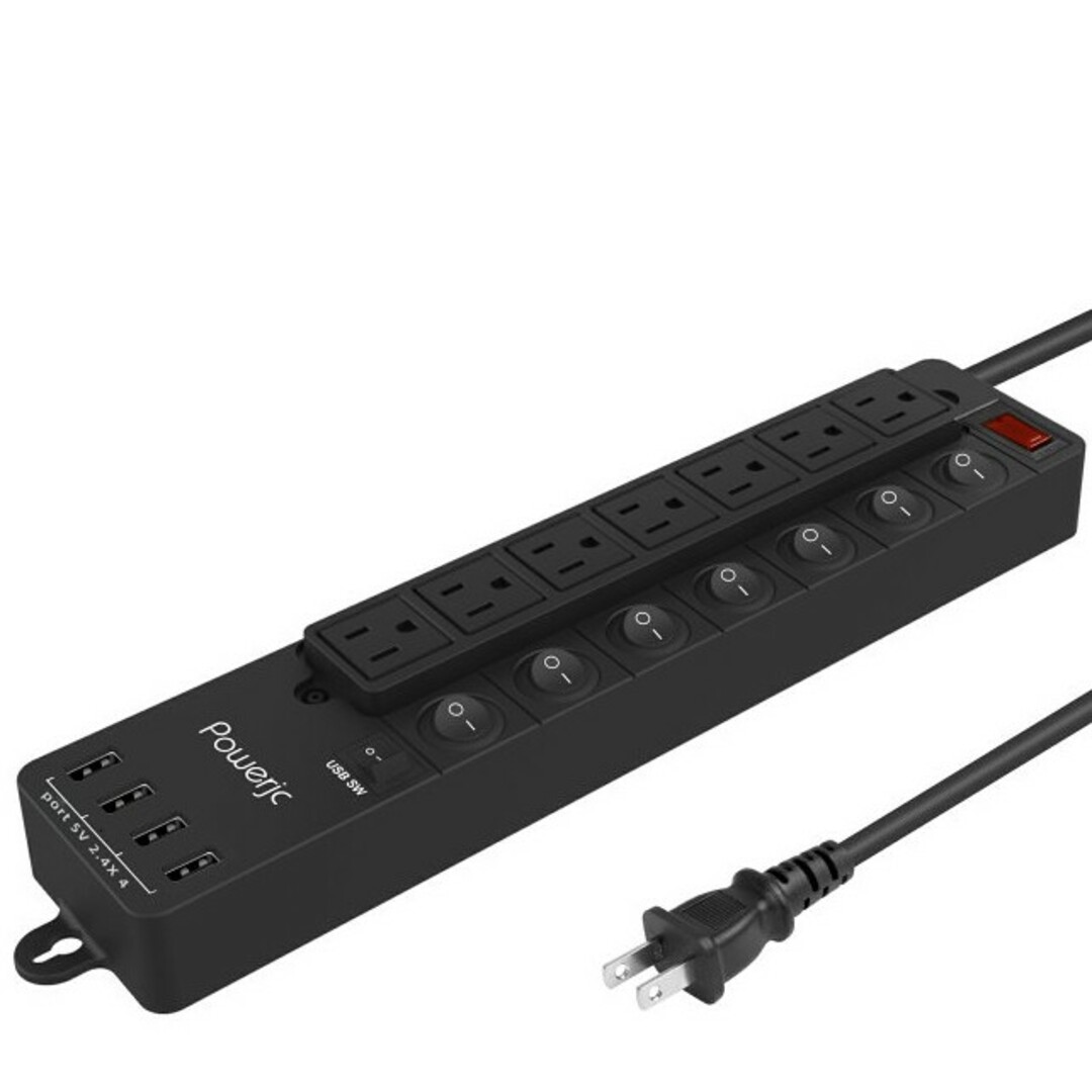 POWER JC 電源タップコンセント　雷ガード7口アース　USB付2点セット