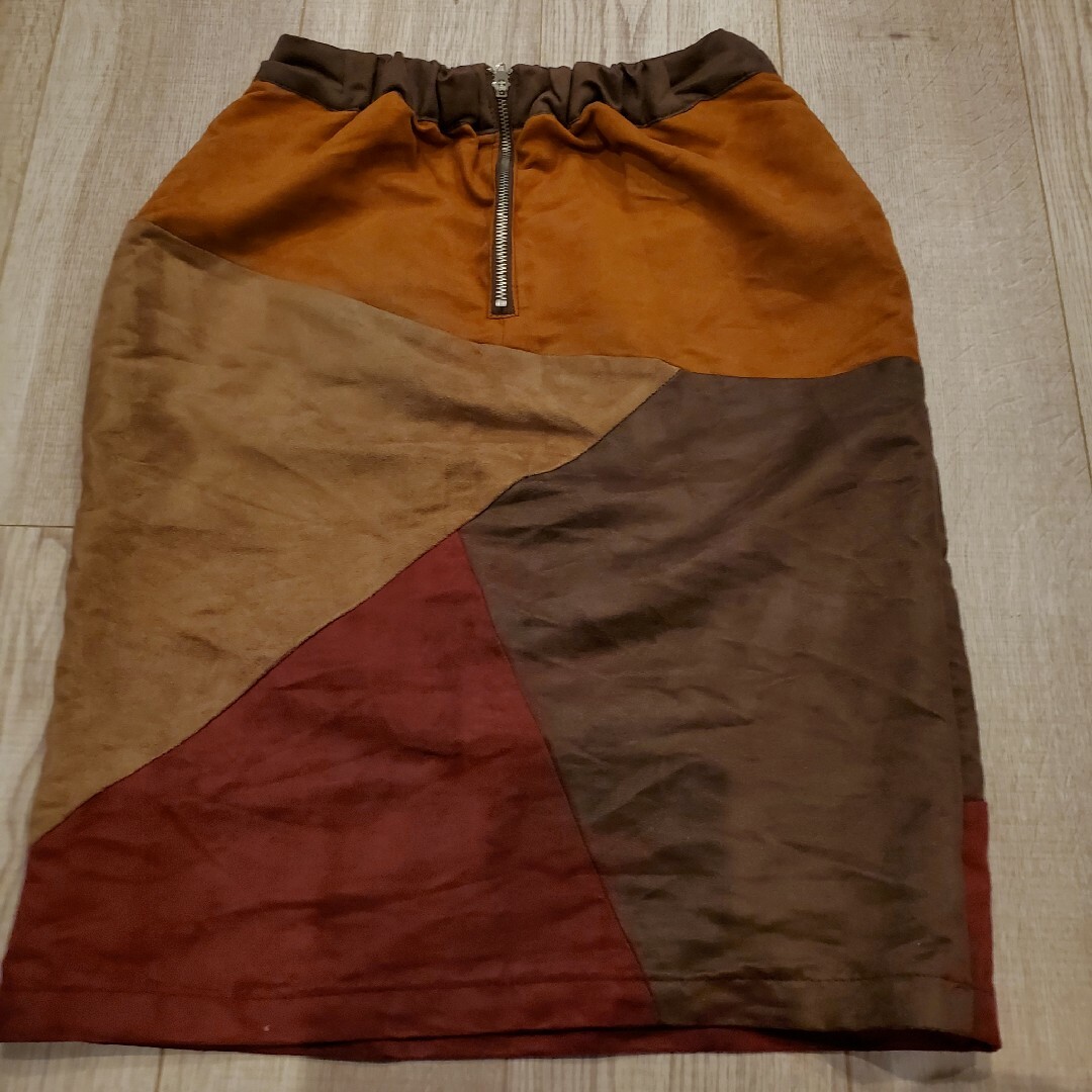 レディース スカート ベロア風パッチワーク レディースのスカート(ひざ丈スカート)の商品写真