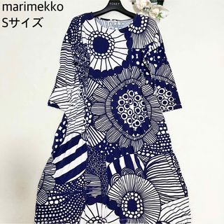 マリメッコ(marimekko)の【美品】マリメッコ シールトラプータルハ ゆったりワンピース 総柄 自宅洗濯可能(ひざ丈ワンピース)