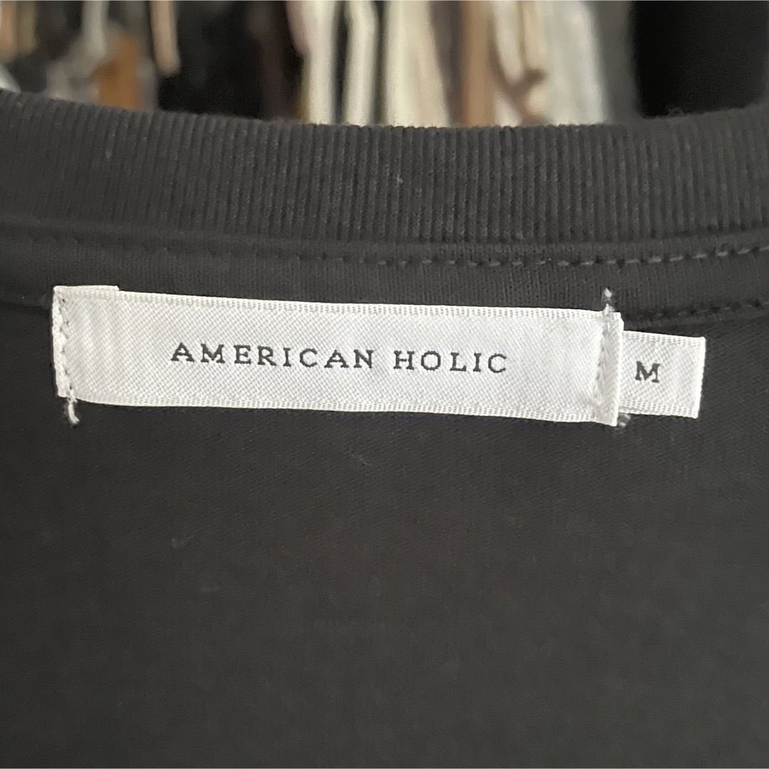AMERICAN HOLIC(アメリカンホリック)のAMERICAN HOLIC デザインカットソー　黒　ブラック レディースのトップス(カットソー(長袖/七分))の商品写真