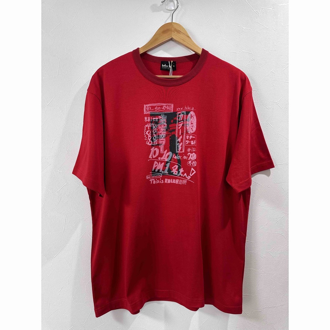 kolor(カラー)のカラー KOLOR 度詰め天竺プリント Tシャツ サイズ3 赤 メンズのトップス(Tシャツ/カットソー(半袖/袖なし))の商品写真