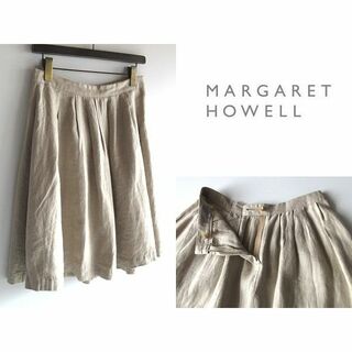 マーガレットハウエル(MARGARET HOWELL)のMARGARET HOWELL リネン タックプリーツスカート 2 ベージュ(ひざ丈スカート)