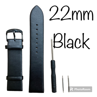 腕時計ベルト　22mm ブラックレザー/ブラックバックル(レザーベルト)