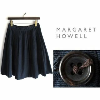 マーガレットハウエル(MARGARET HOWELL)のマーガレットハウエル 細畝コーデュロイ プリーツ フレアスカート 2 紺(その他)