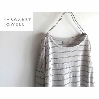 マーガレットハウエル(MARGARET HOWELL)のMARGARET HOWELL ボーダーリネンニット Tシャツ ゆったり(ニット/セーター)