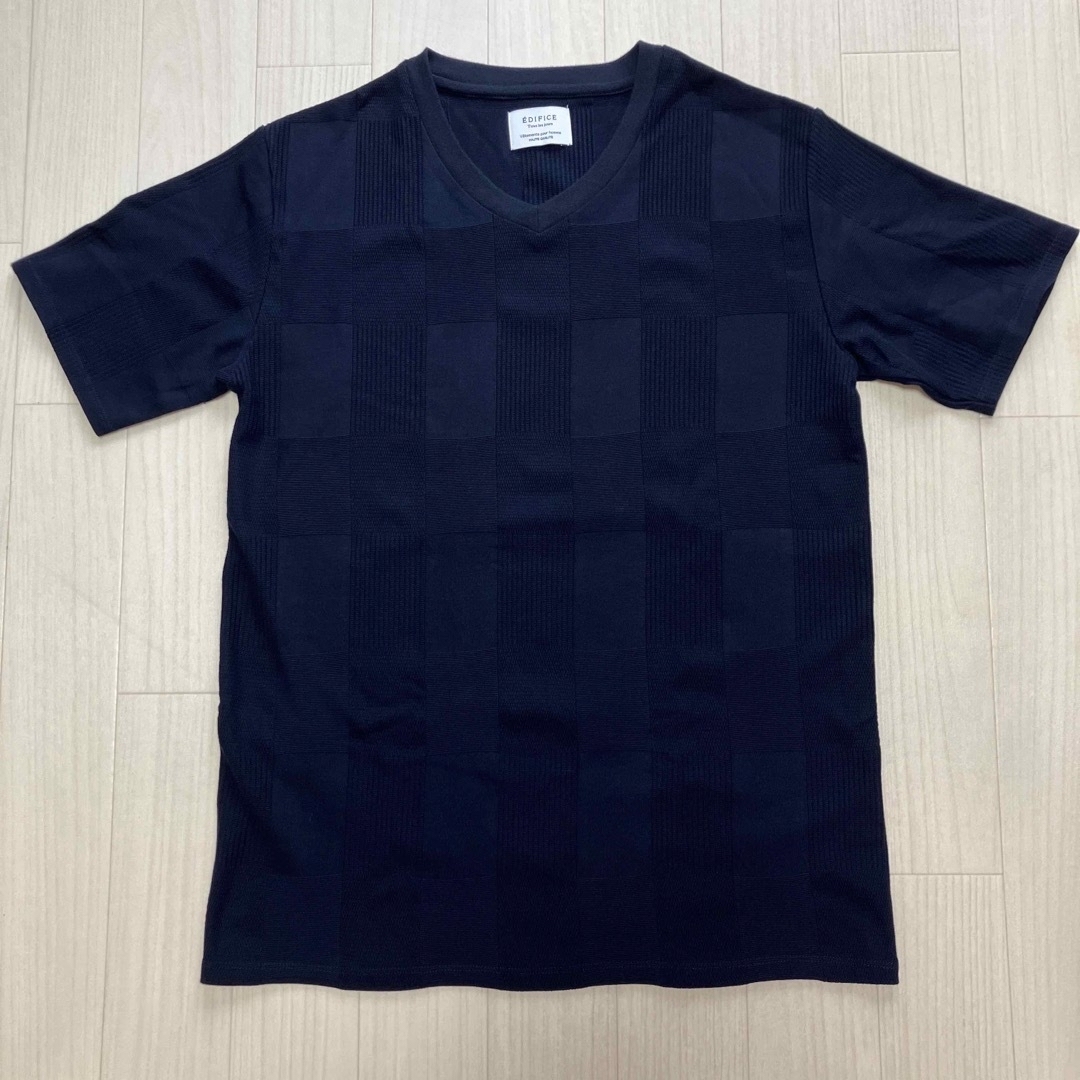 エディフィス　EDIFICE VネックTシャツ　ジャガード　サイズ46（M-L）