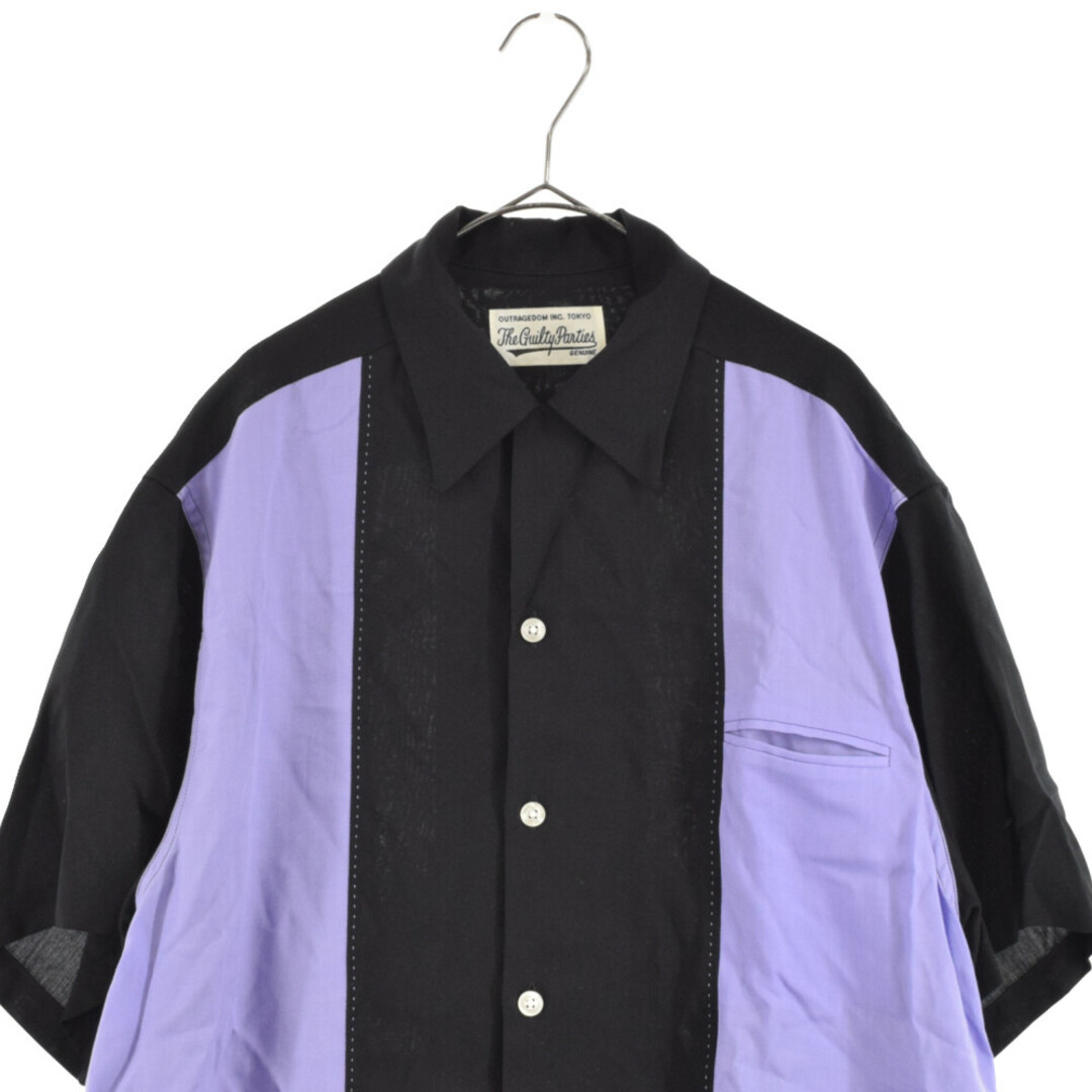 WACKO MARIA ワコマリア 20SS ×WOLF'S HEAD TWO-TONE 50'S SHIRT TRASH COLLECTORS 2トーン 50s バックプリント半袖シャツ ブラック/パープル