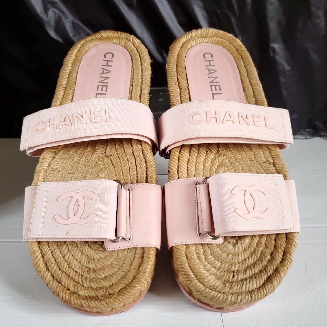 CHANEL シャネル エスパドリーユ フラット サンダル ピンク フットベッド