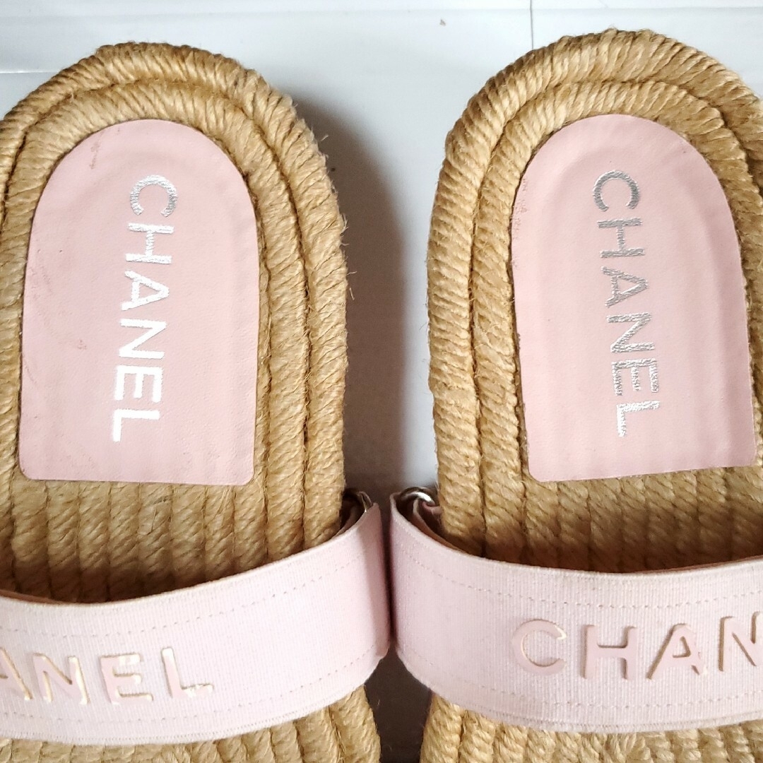 CHANEL シャネル エスパドリーユ フラット サンダル ピンク フットベッド