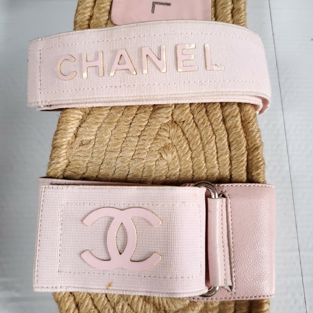 CHANEL シャネル エスパドリーユ フラット サンダル ピンク フットベッド