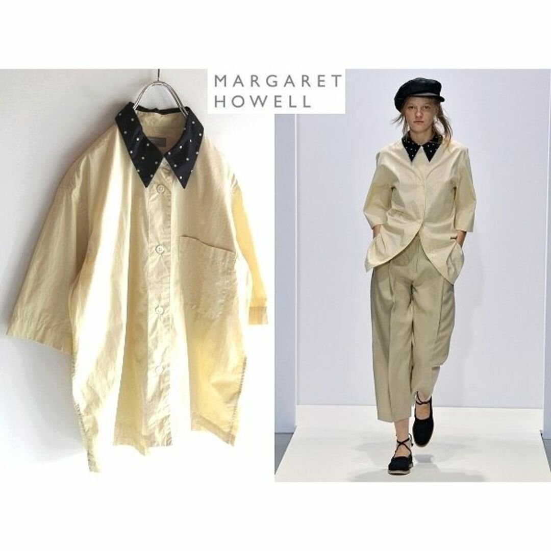 MARGARET HOWELL(マーガレットハウエル)の美品 マーガレットハウエル 2019SS ドット襟 コットンシャツ 1 ゆったり レディースのトップス(Tシャツ(半袖/袖なし))の商品写真