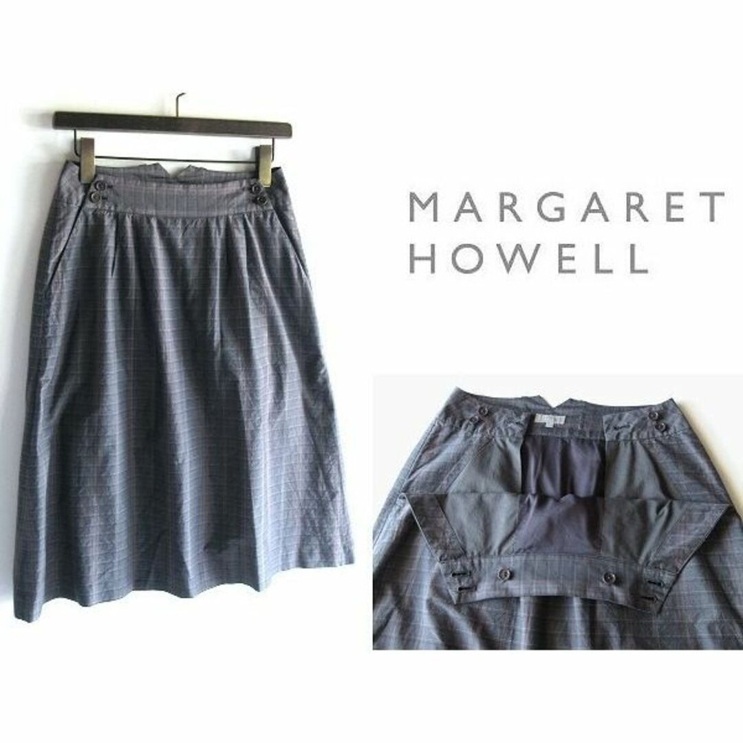 MARGARET HOWELL(マーガレットハウエル)のマーガレットハウエル アジャスター付 シルクコットン チェックスカート 1 レディースのスカート(ひざ丈スカート)の商品写真