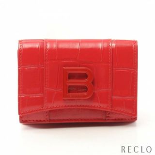 バレンシアガ(Balenciaga)のHOURGLASS アワーグラス 三つ折り財布 コンパクトウォレット レザー レッド クロコ型押し(財布)