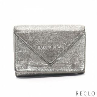 バレンシアガ(Balenciaga)のペーパーミニウォレット コンパクトウォレット 三つ折り財布 レザー シルバー(財布)