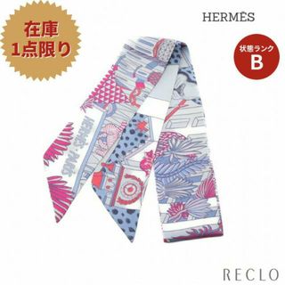 エルメス(Hermes)のツイリー 「ANIMA POLIS」 リボン スカーフ シルク ライトブルー マルチカラー(バンダナ/スカーフ)