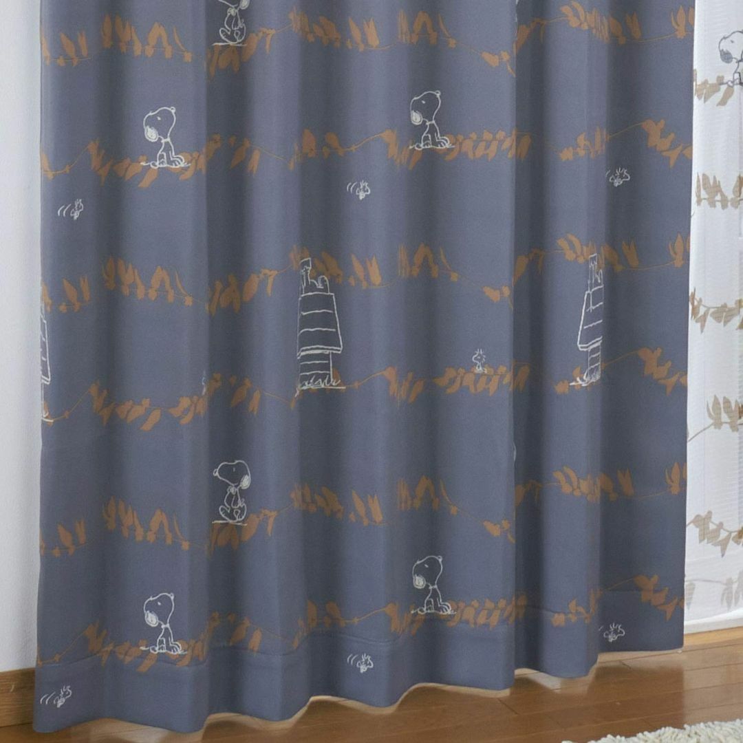 【色: ダークグレー】スヌーピー SNOOPY 2級遮光 遮熱カーテン 2枚組