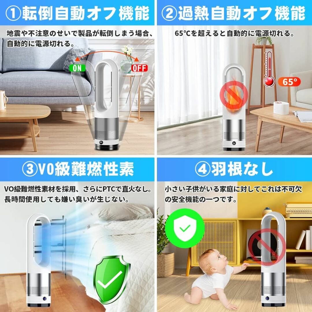 大人気‼️扇風機 タワーファン スリム 冷暖両用 8段階冷風/3段階温風 羽