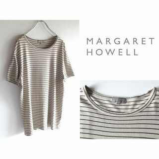 マーガレットハウエル(MARGARET HOWELL)のマーガレットハウエル 17SS ボーダーTシャツ 半袖 カットソー L ベージュ(Tシャツ/カットソー(半袖/袖なし))
