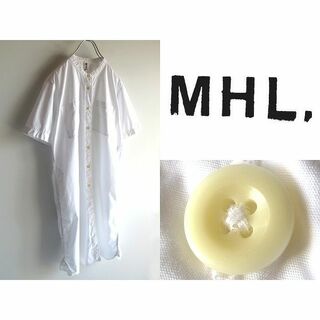 エムエイチエル(MHL.)のMHL. コットンポプリン ノーカラー バンドカラー シャツワンピース 2 白(ひざ丈ワンピース)