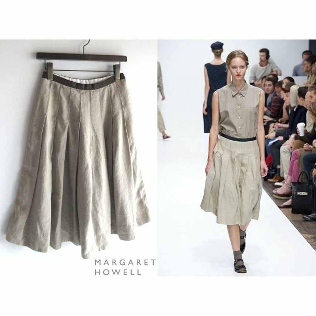 MARGARET HOWELL(マーガレットハウエル)のコレクション着 マーガレットハウエル リネンツイード タックプリーツスカート 1 レディースのスカート(ひざ丈スカート)の商品写真