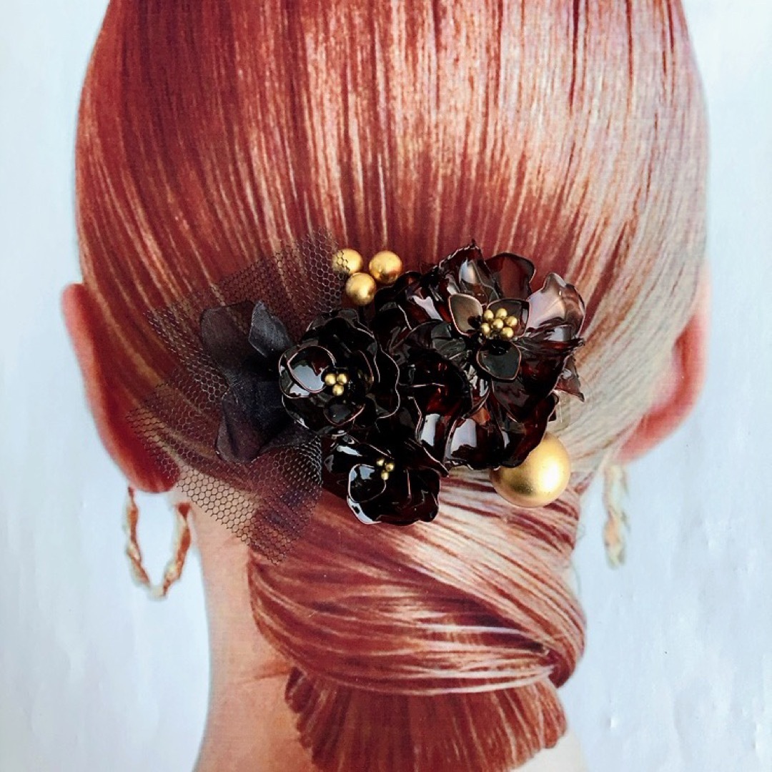 8-5Aアメリカンフラワー髪飾りディップフラワー　ディップアートアクセサリー ハンドメイドのウェディング(ヘッドドレス/ドレス)の商品写真