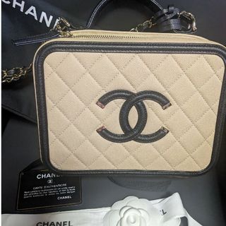 シャネル(CHANEL)のシャネルCCフィリグリーキャビアスキン2WAYハンドバッグ ブラックベージュ(ショルダーバッグ)