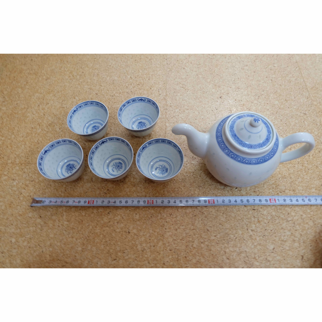 中国 景徳鎮 製 茶器セット 煎茶道具 青花 染付 急須 1点、湯呑み5点