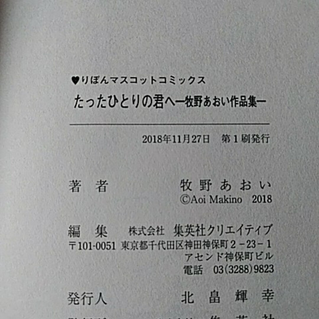 集英社(シュウエイシャ)のたったひとりの君へ 牧野あおい作品集 エンタメ/ホビーの漫画(その他)の商品写真