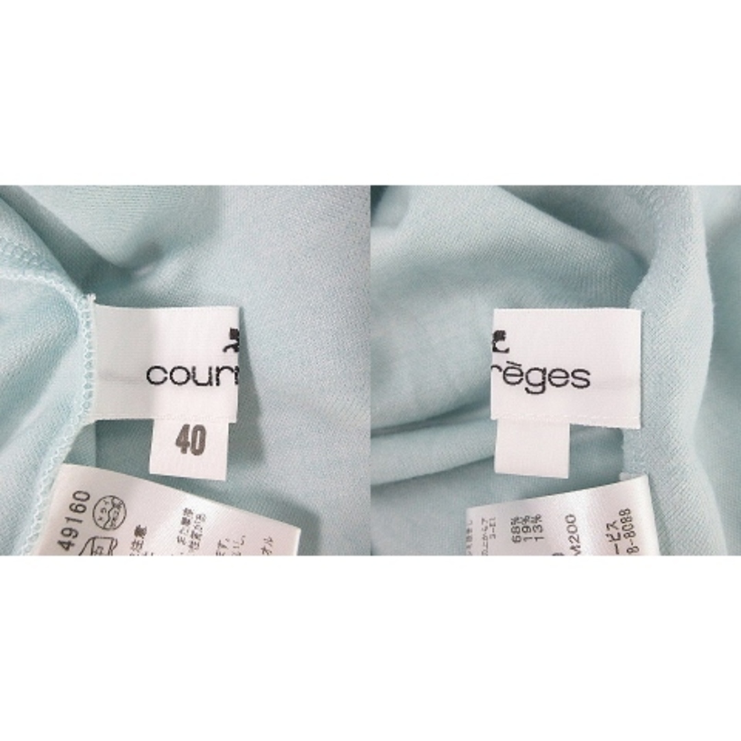 Courreges(クレージュ)のクレージュ ットソー 長袖 モックネック タック 薄手 ワンポイント 40 水色 レディースのトップス(カットソー(長袖/七分))の商品写真