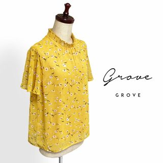 グローブ(grove)のgrove☆夏物シャーリング襟フラワープリント半袖ブラウス(シャツ/ブラウス(半袖/袖なし))