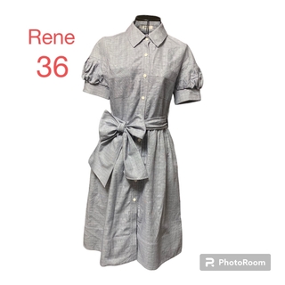 ルネ(René)のRene ルネ　半袖ワンピース　パフスリーブ　グレーチェック　サイズ36  (ひざ丈ワンピース)