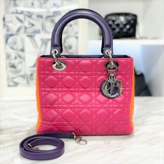 クリスチャンディオール(Christian Dior)の美品☆　レディディオール　カナージュ　トリコロール　2way　ハンドバッグ(ハンドバッグ)