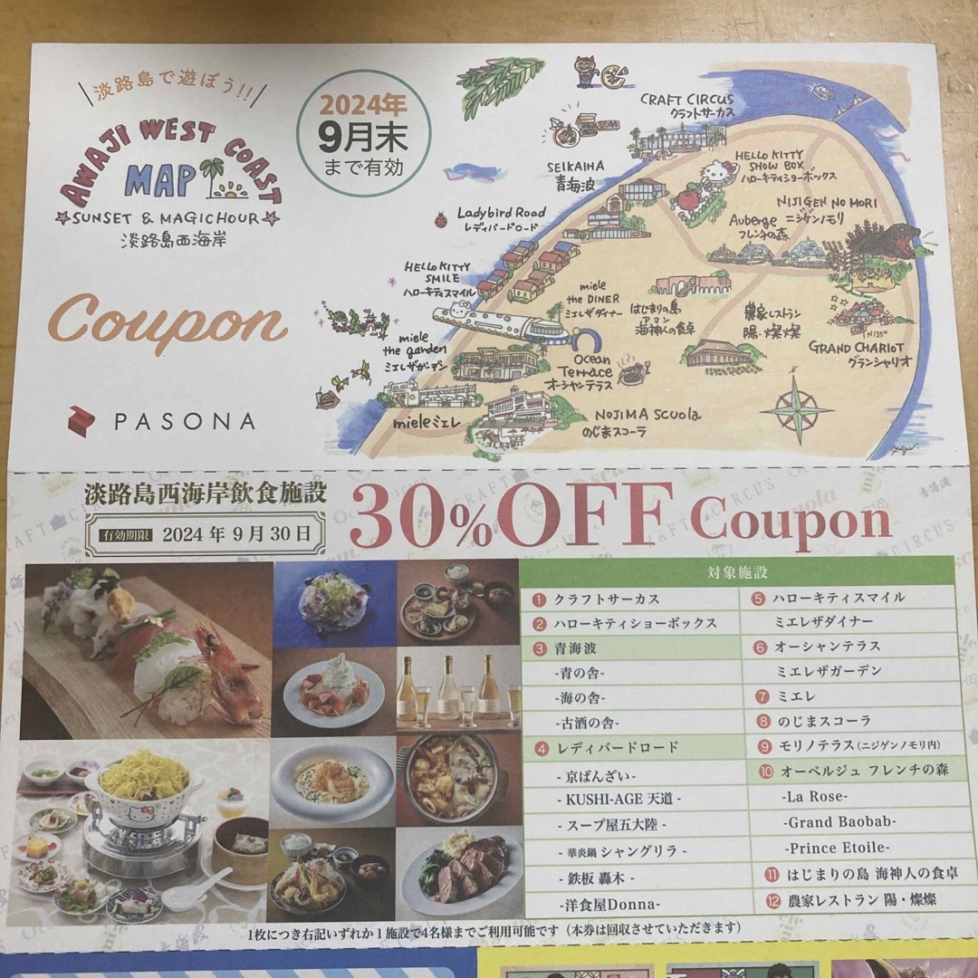 パソナ　株主優待券(淡路島西海岸飲食施設) チケットの優待券/割引券(その他)の商品写真