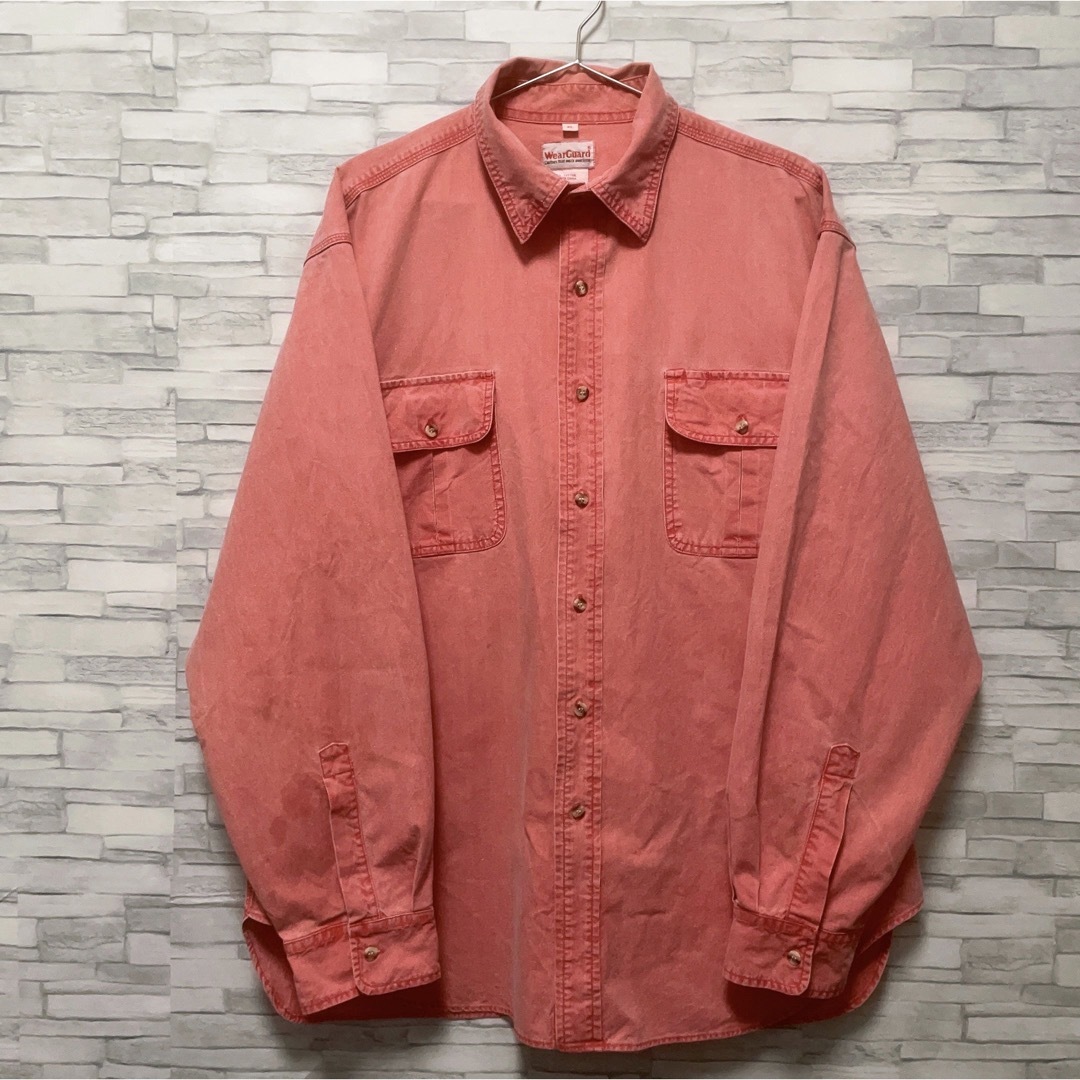 shirts(シャツ)のシャツ　長袖　ピンク　ワークシャツ　ミリタリー　ジャケット　USA古着　無地 メンズのトップス(シャツ)の商品写真