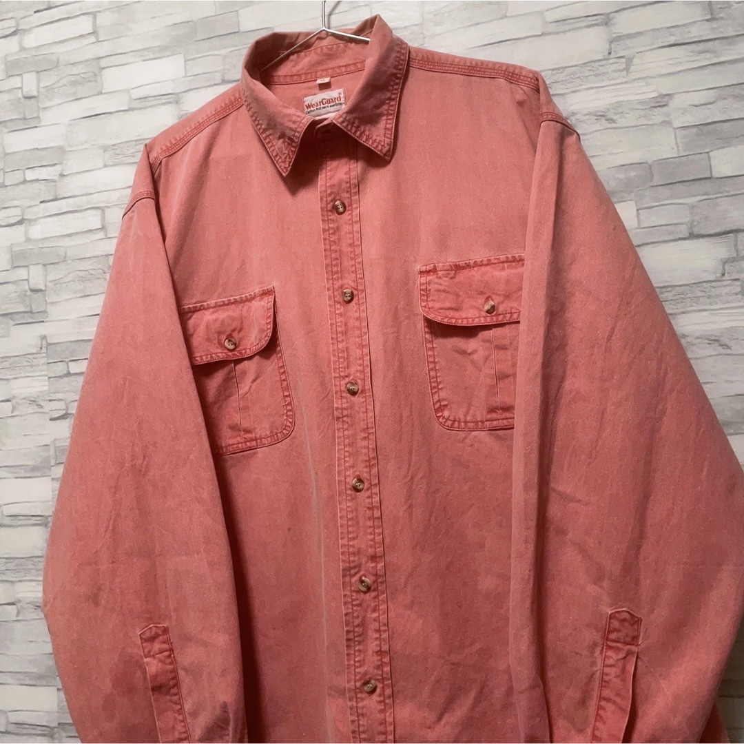 shirts(シャツ)のシャツ　長袖　ピンク　ワークシャツ　ミリタリー　ジャケット　USA古着　無地 メンズのトップス(シャツ)の商品写真