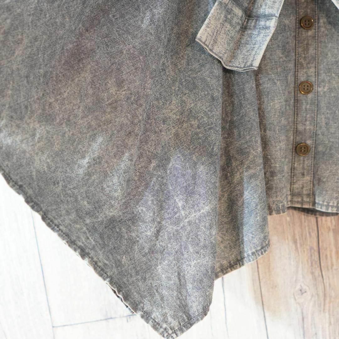 コットンケミカルウォッシュ加工袖風リボン付きギャザースカート グレーL レディースのスカート(ひざ丈スカート)の商品写真