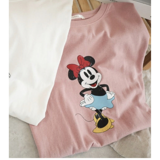 シマムラ(しまむら)のしまむら　terawear emu ミニーマウス　かすれプリントTシャツ　ピンク(Tシャツ(半袖/袖なし))