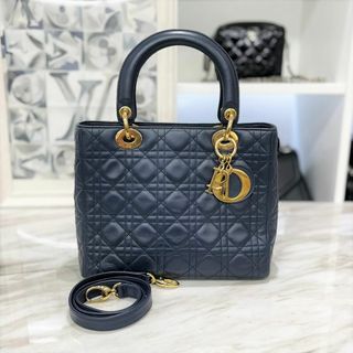 クリスチャンディオール(Christian Dior)の美品☆　レディディオール　ラムスキン　ネイビー　2way　ハンドバッグ(ハンドバッグ)