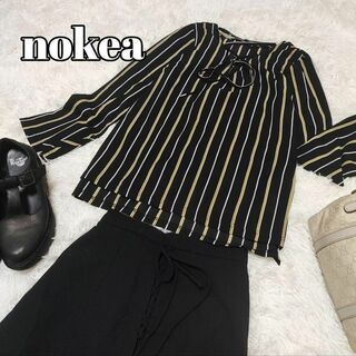 nokea【M】長袖　ブラウス　トップス　ストライプ(カットソー(長袖/七分))