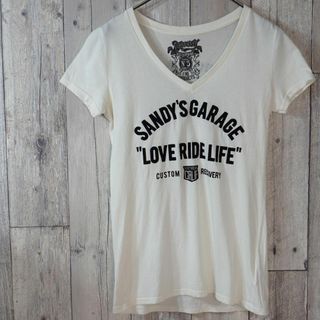 マウジー(moussy)のmoussy ロゴ入りVネックコットンカットソーTシャツ 白F(Tシャツ(半袖/袖なし))