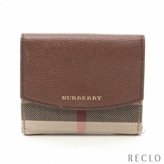 バーバリー(BURBERRY)のハウスチェック 二つ折り財布 Wホック財布 キャンバス レザー ベージュ ブラウン マルチカラー(財布)