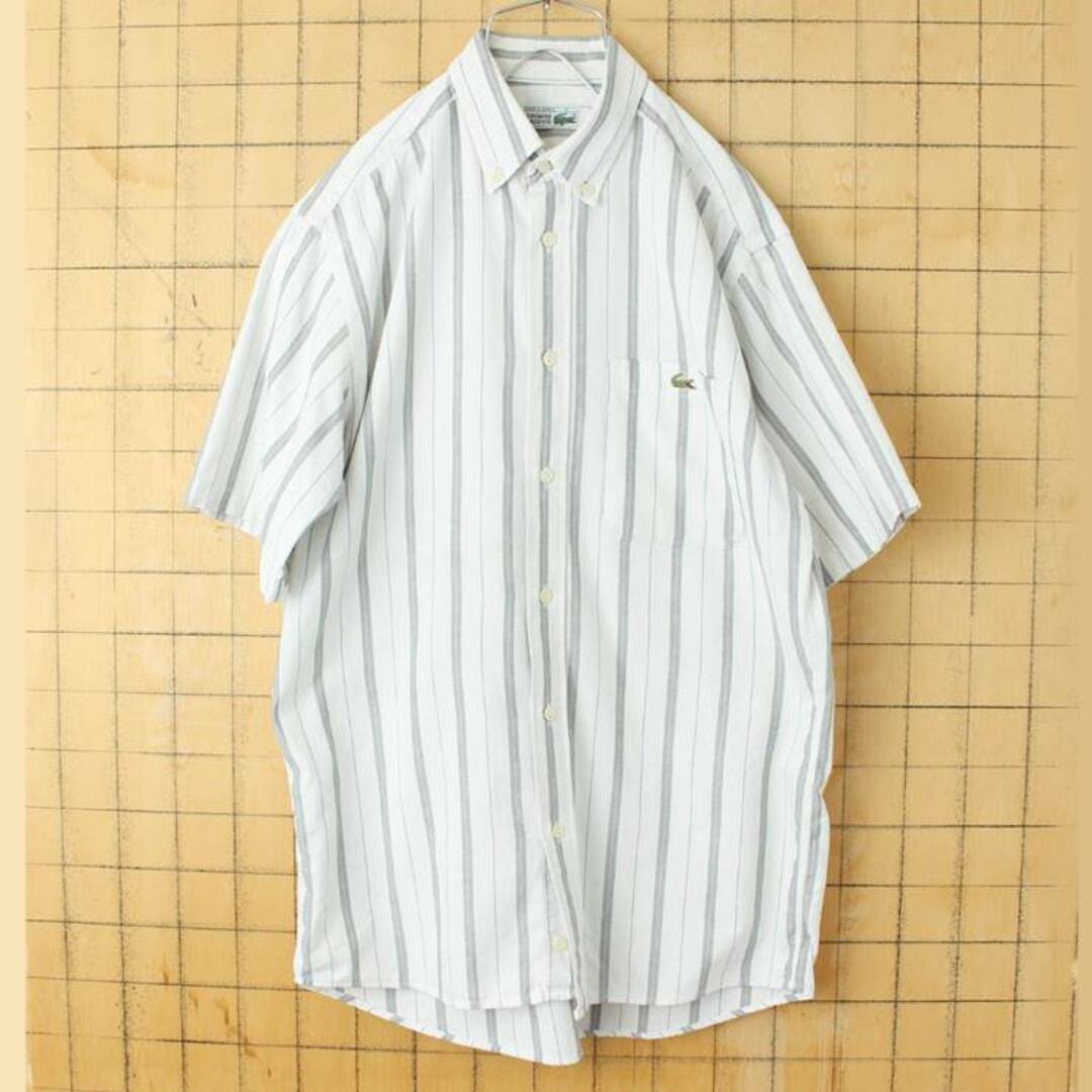 LACOSTE - 80s フランス製ラコステ半袖ストライプボタンダウンシャツ