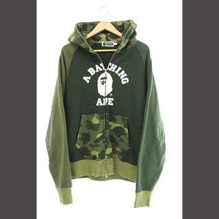 アベイシングエイプ(A BATHING APE)のアベイシングエイプ APE カラー カモ 迷彩 ジップ パーカー M グリーン(パーカー)