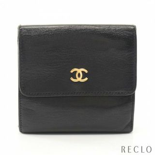 シャネル(CHANEL)のココマーク Wホック財布 三つ折り財布 レザー ブラック ゴールド金具(財布)