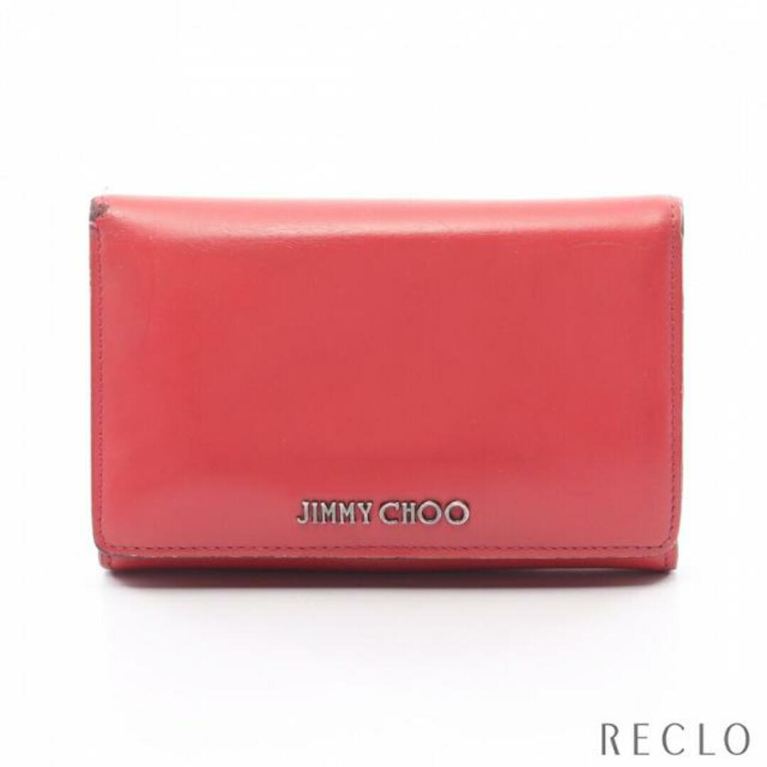 JIMMY CHOO(ジミーチュウ)の 二つ折り財布 レザー ピンクレッド ロゴ金具 レディースのファッション小物(財布)の商品写真